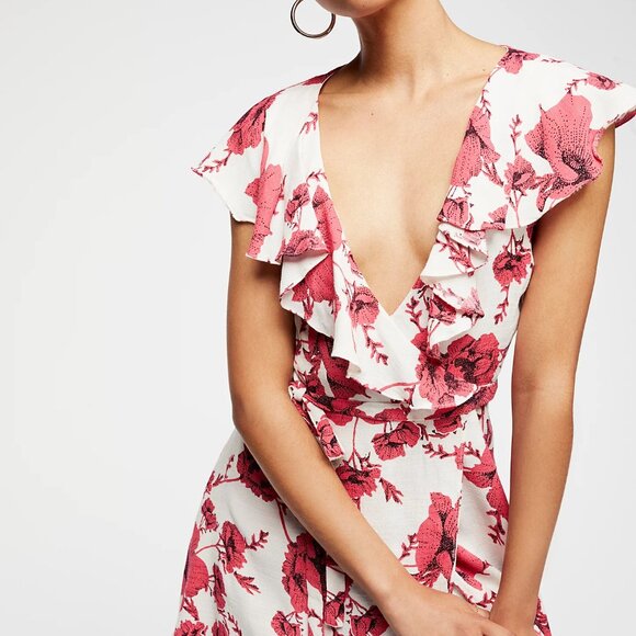 Free People French Quarter Mini Dress Pink Floral, Size XS Color: Ivory Combo - Picture 4 of 4